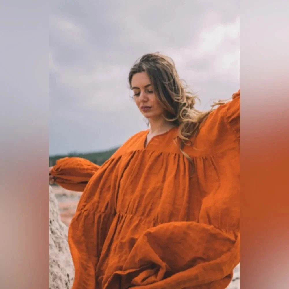 NEW A PERFECT NOMAD Symi Dress Trapez Organic Cotton Ochre Orange One Size - Picture 16 of 16